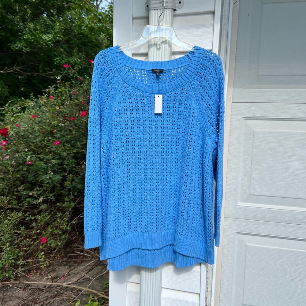 NWT Talbots Pretty Blue Open Weave Round Neck Sweater